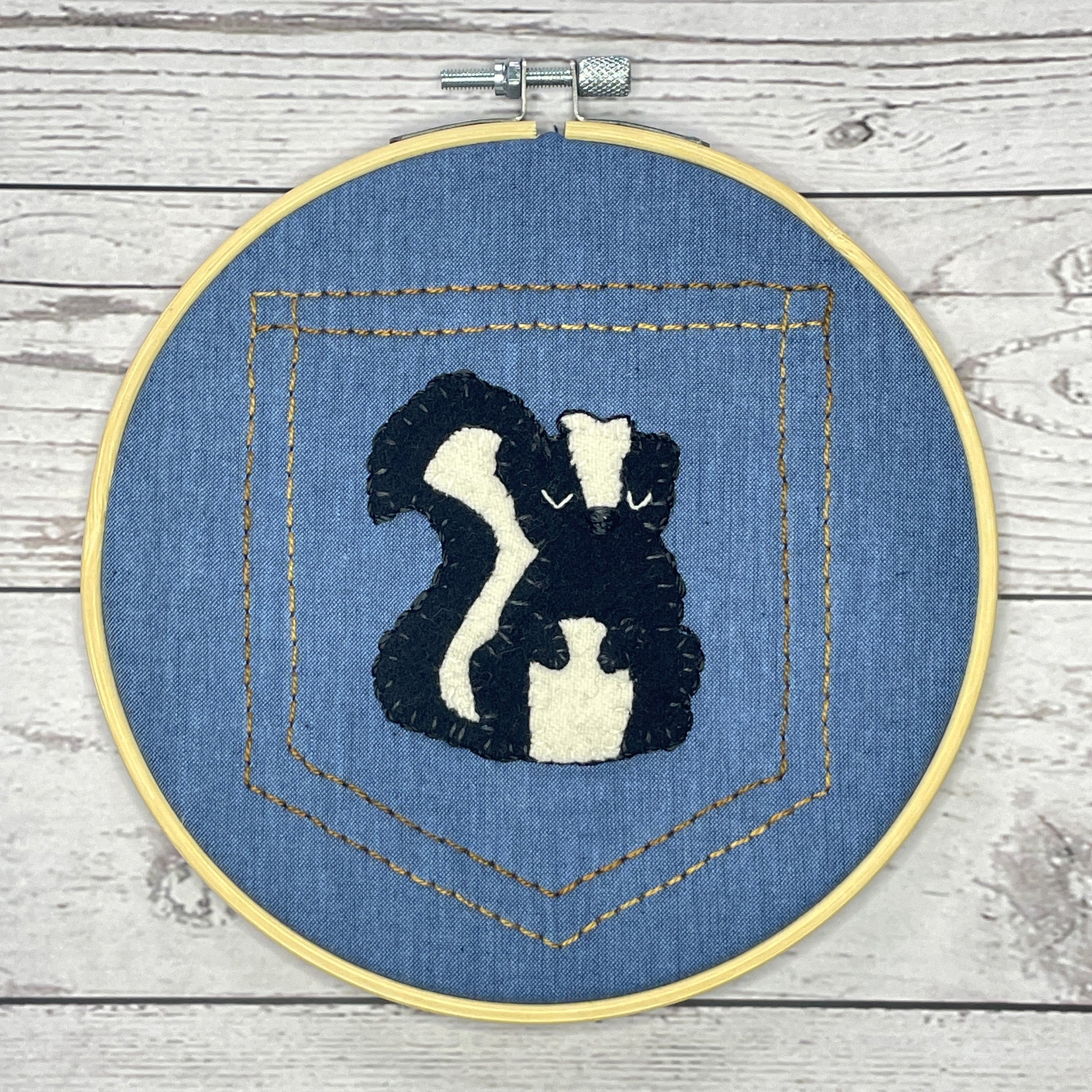 Wooly Flourish Trash Collectors Skunk Wool Applique Kit by Lynn Christiansen - WFSKUNK