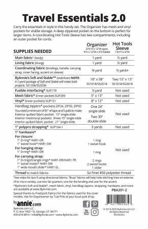 Travel Essentials 2.0 Pattern By Annie - PBA-201-2