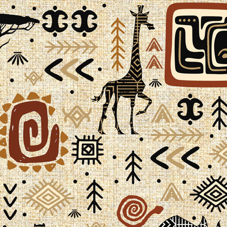 Tribal Quilt Fabric - Mixed Tribal Motifs in Cream - 1649 29745 E