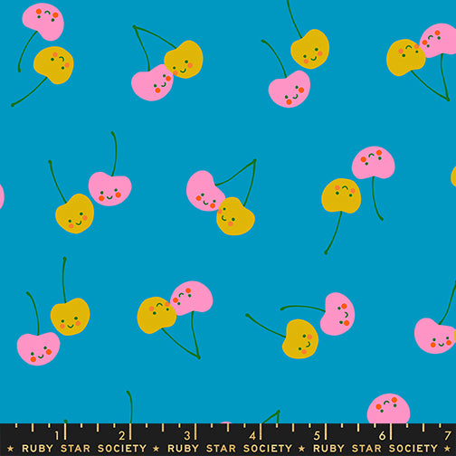 Trinketry Quilt Fabric by Ruby Star Society - Cherry Friends in Bright Blue - RSS0112 14
