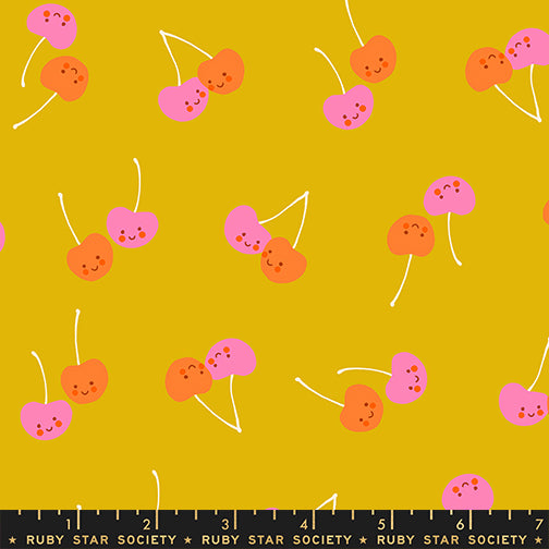 Trinketry Quilt Fabric by Ruby Star Society - Cherry Friends in Goldenrod - RSS0112 12