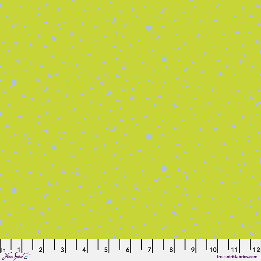 True Colors 2025 Quilt Fabric by Tula Pink - Space Sprinkles Stars in Lightning Bug Green - PWTP254.LIGHTNINGBUG