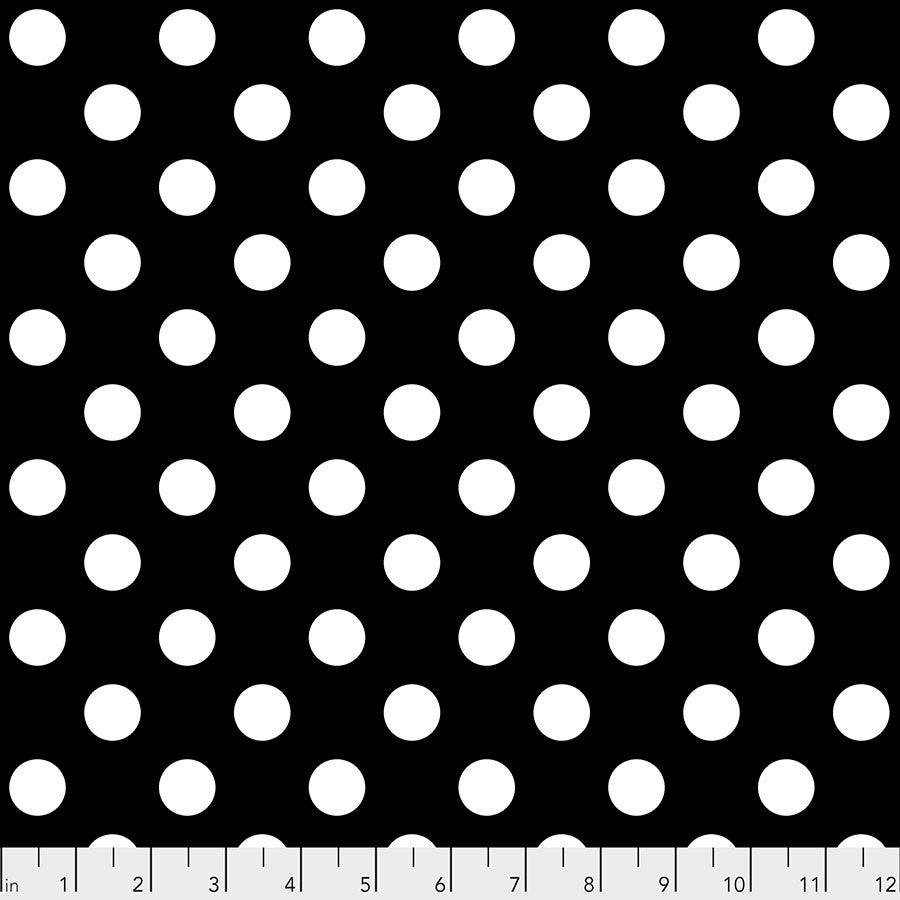 True Colors Quilt Fabric by Tula Pink - Pom Pom in Ink White Dots on Black - PWTP118.INK