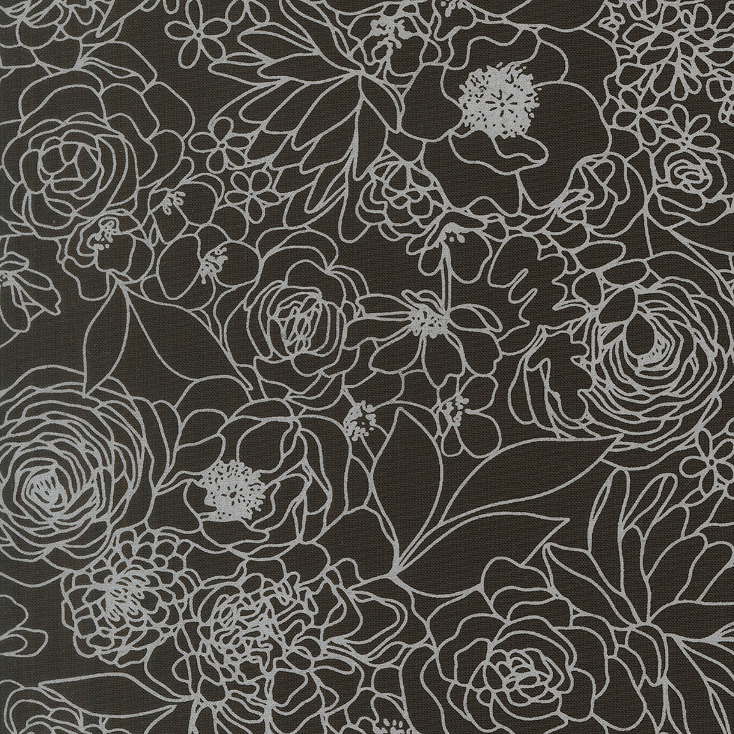 True to Hue Quilt Fabric - Hidden Facet Florals in Black as Night - 11560 22