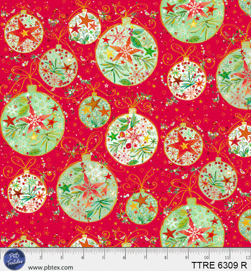Turnowsky Treasures Quilt Fabric - Allover Ornaments in Red - TTRE 06309 R