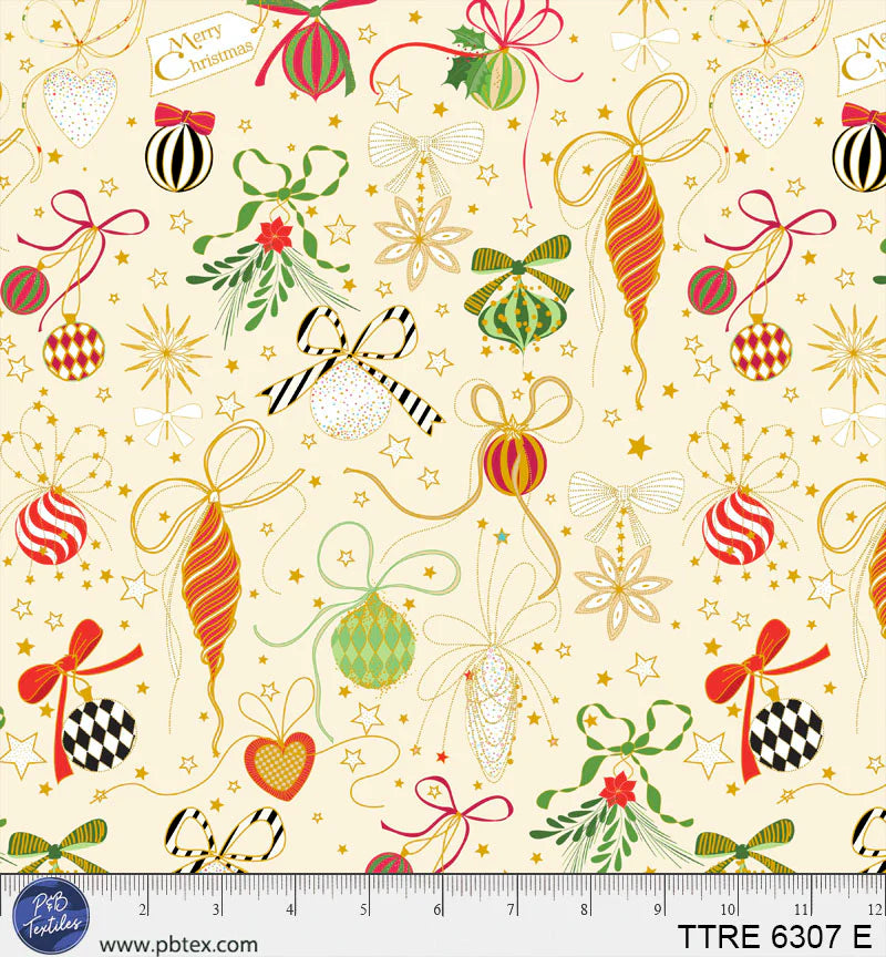 Turnowsky Treasures Quilt Fabric - Antique Ornaments in Cream - TTRE 06307 E