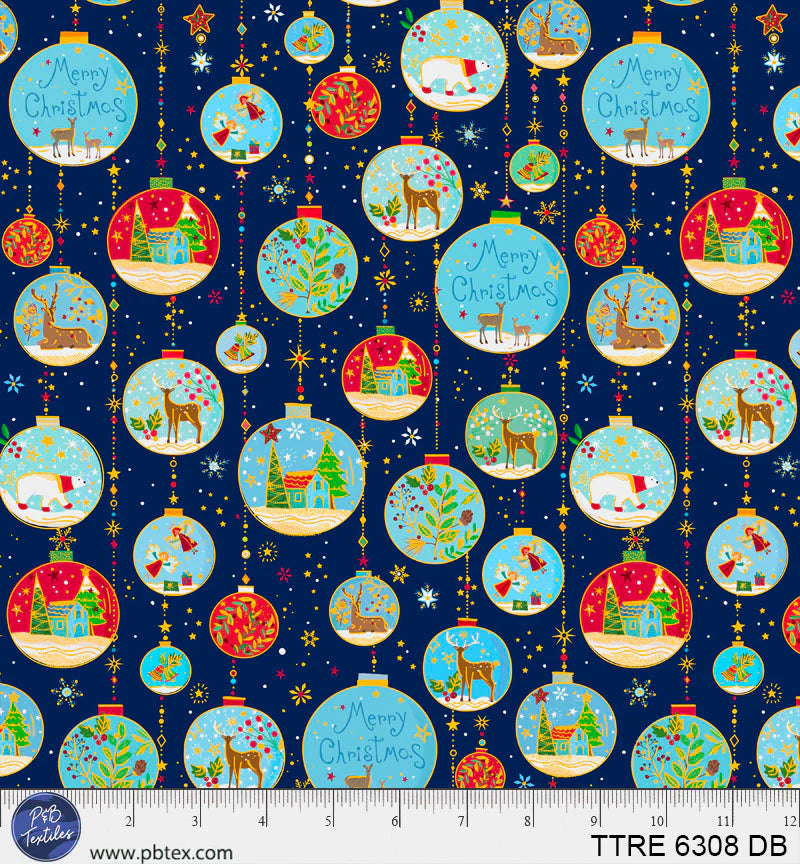 Turnowsky Treasures Quilt Fabric - Bright Blue Baubles - TTRE 06308 B