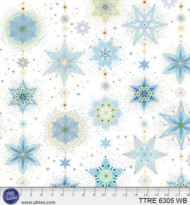 Turnowsky Treasures Quilt Fabric - Delicate Snowflakes in White/Blue - TTRE 06305 WB