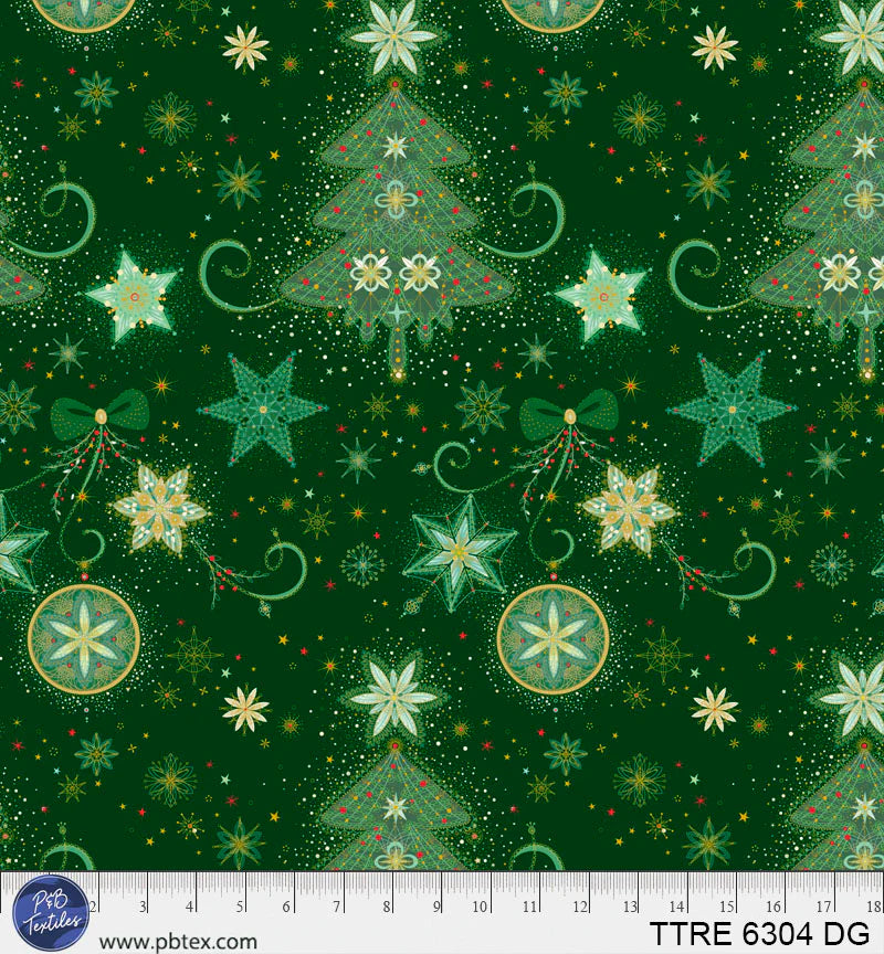 Turnowsky Treasures Quilt Fabric - Delicate Trees in Dark Green - TTRE 06304 DG