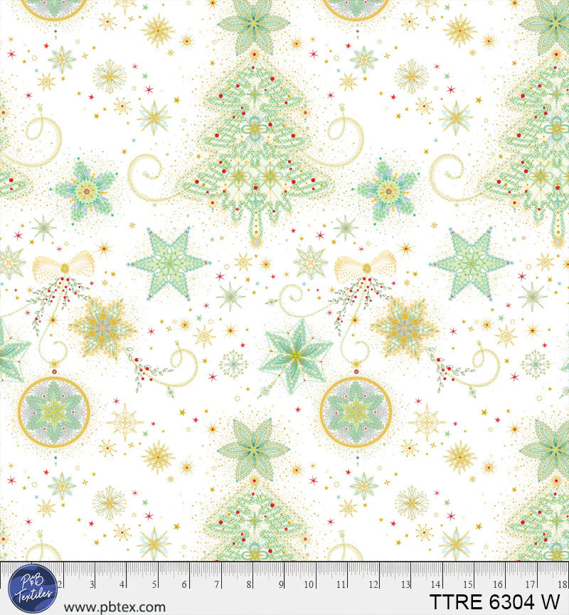 Turnowsky Treasures Quilt Fabric - Delicate Trees in White - TTRE 06304 W