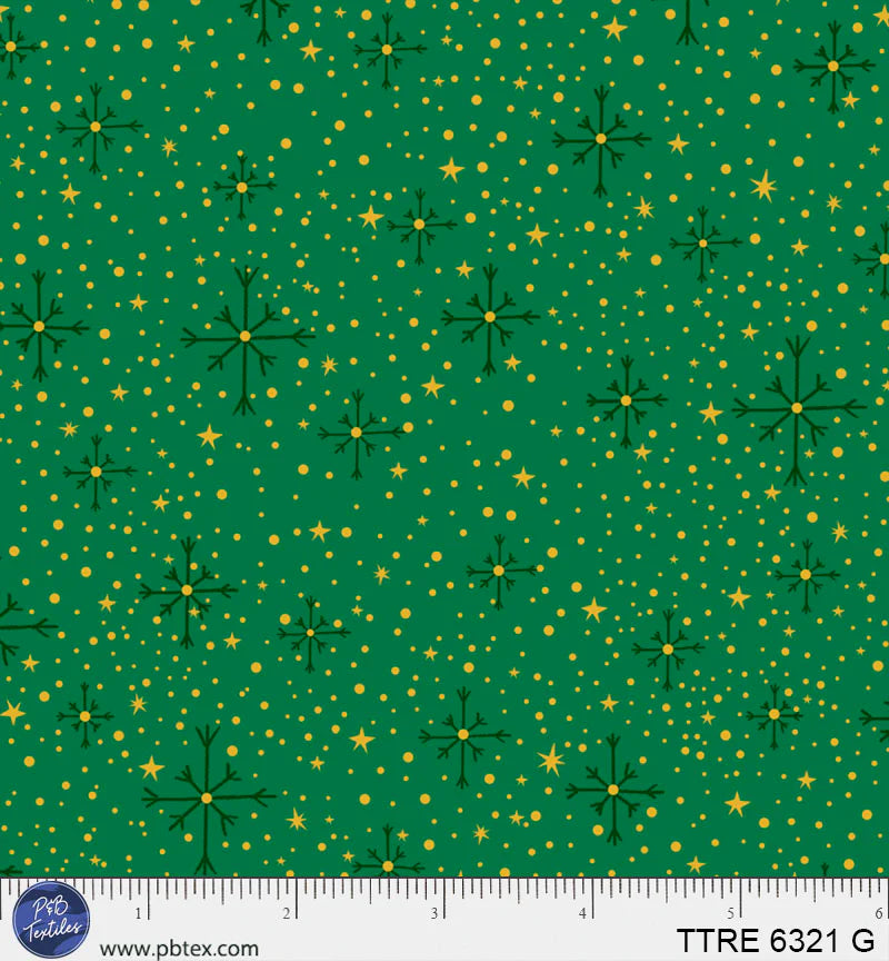 Turnowsky Treasures Quilt Fabric - Ditsy Star Allover in Green - TTRE 06321 G
