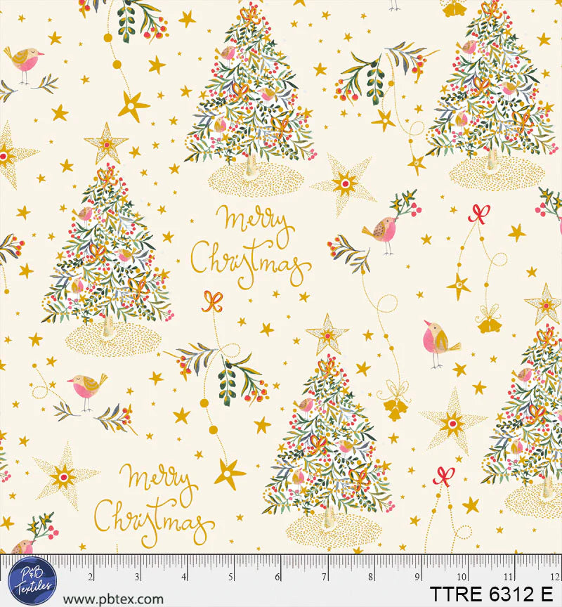 Turnowsky Treasures Quilt Fabric - Merry Christmas Trees Allover in Cream - TTRE 06312 E