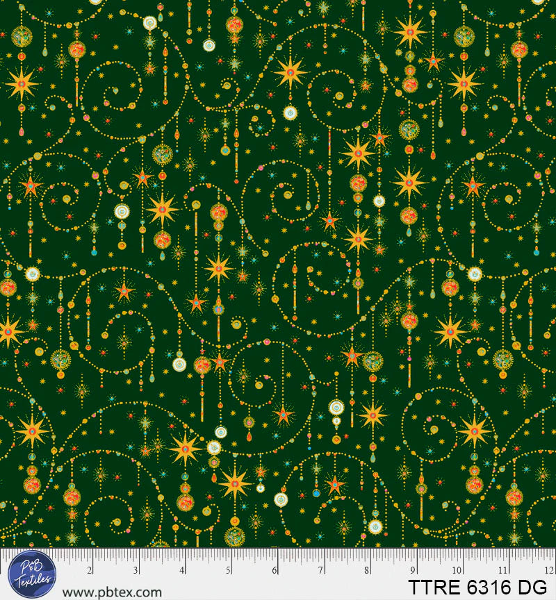 Turnowsky Treasures Quilt Fabric - Ornate Scrolls in Dark Green - TTRE 06316 DG