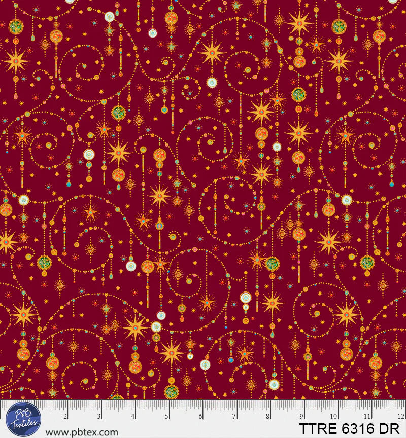 Turnowsky Treasures Quilt Fabric - Ornate Scrolls in Dark Red - TTRE 06316 DR