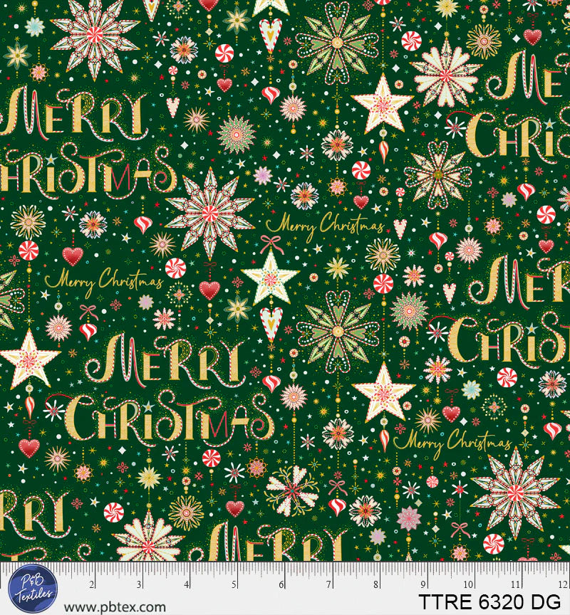 Turnowsky Treasures Quilt Fabric - Peppermint Merry Christmas Allover in Dark Green - TTRE 06320 DG