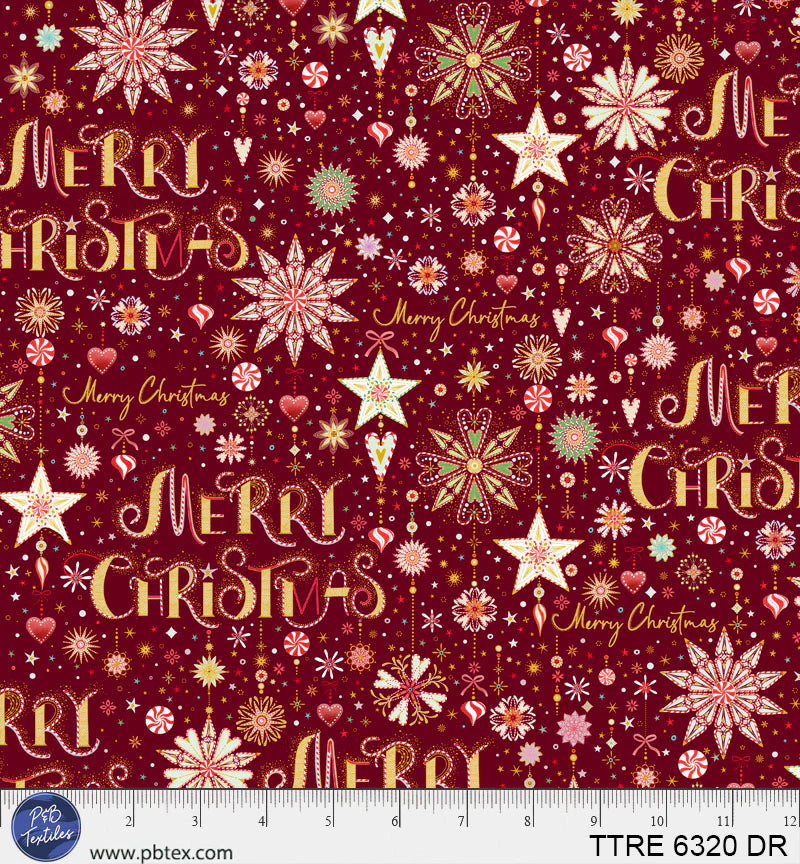 Turnowsky Treasures Quilt Fabric - Peppermint Merry Christmas Allover in Dark Red - TTRE 06320 DR