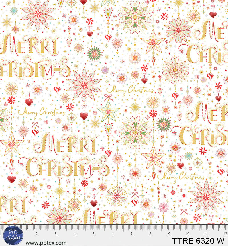 Turnowsky Treasures Quilt Fabric - Peppermint Merry Christmas Allover in White - TTRE 06320 W