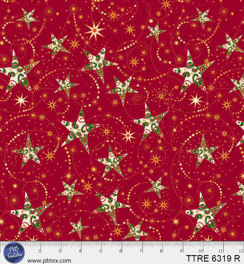 Turnowsky Treasures Quilt Fabric - Swirling Stars in Red - TTRE 06319 R