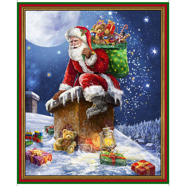 Up on the Housetop Quilt Fabric - Santa Down the Chimney Panel in Multi - 1649 29703 X - SOLD AS A 36" PANEL