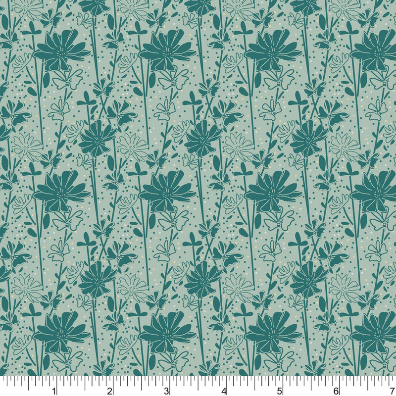 Upstate Quilt Fabric - Chicory Love in Teal - PH0547