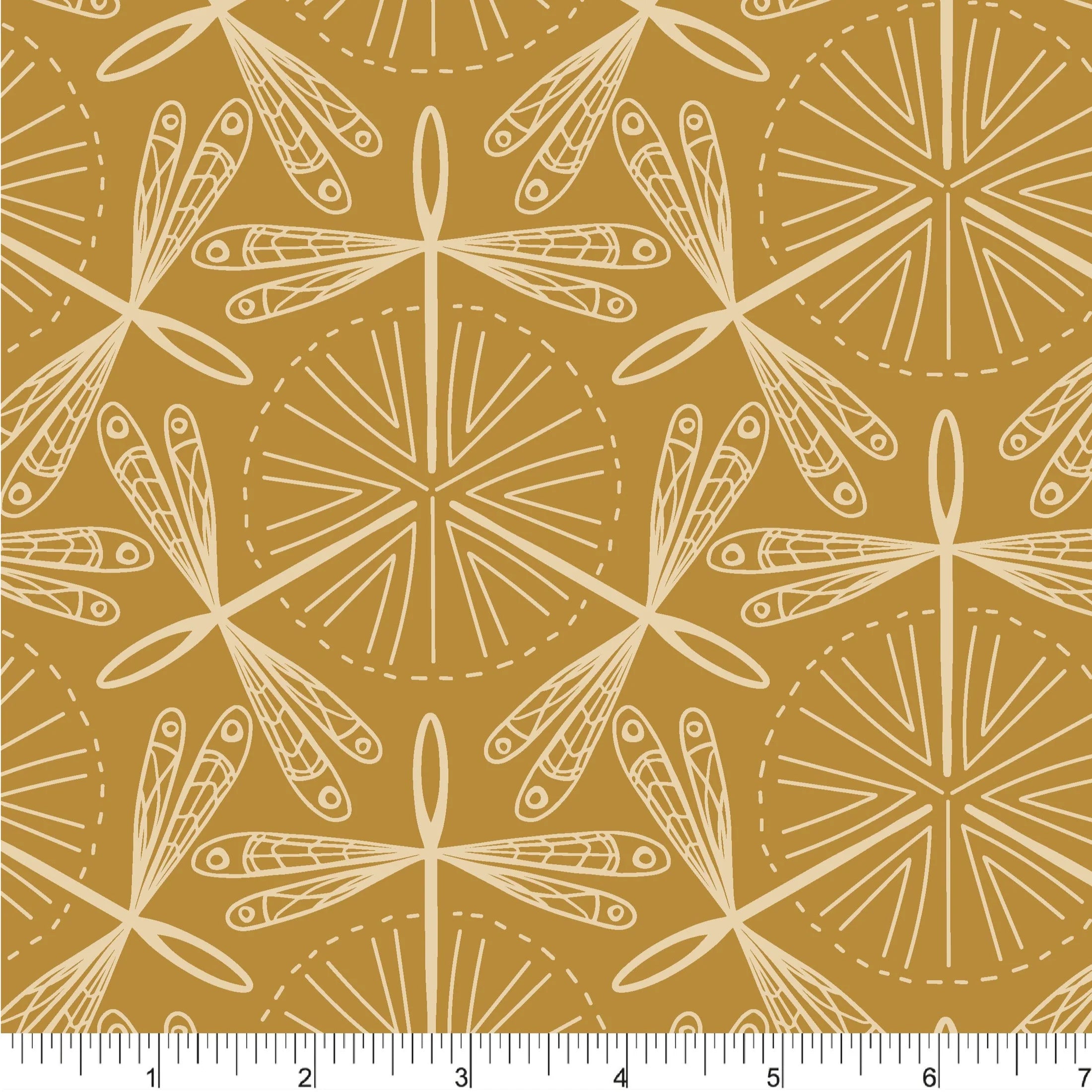 Upstate Quilt Fabric - Dragonfly Waltz in Gold - PH0543
