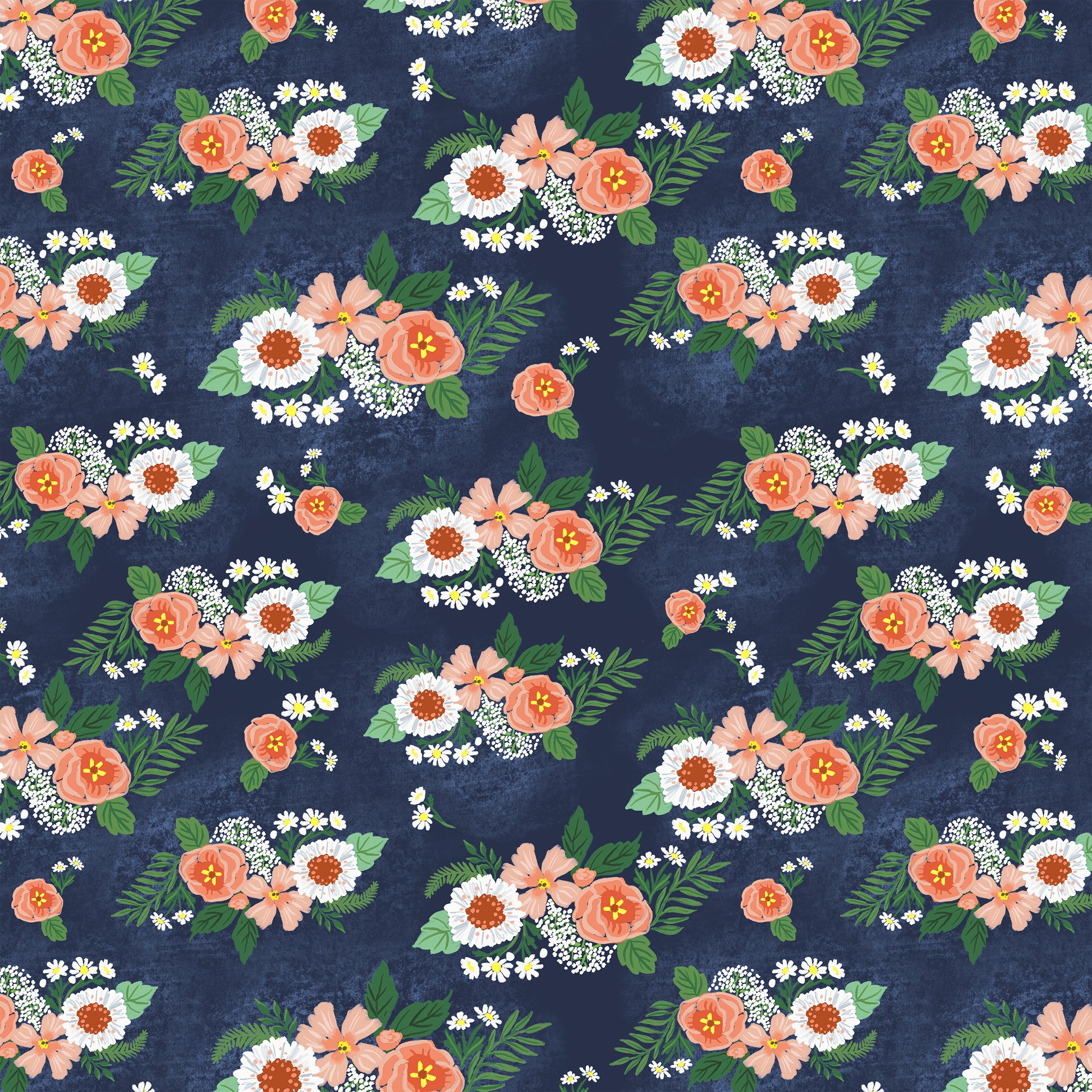 Villa Sol Quilt Fabric - Floral Bunches in Navy Blue - 55232-8