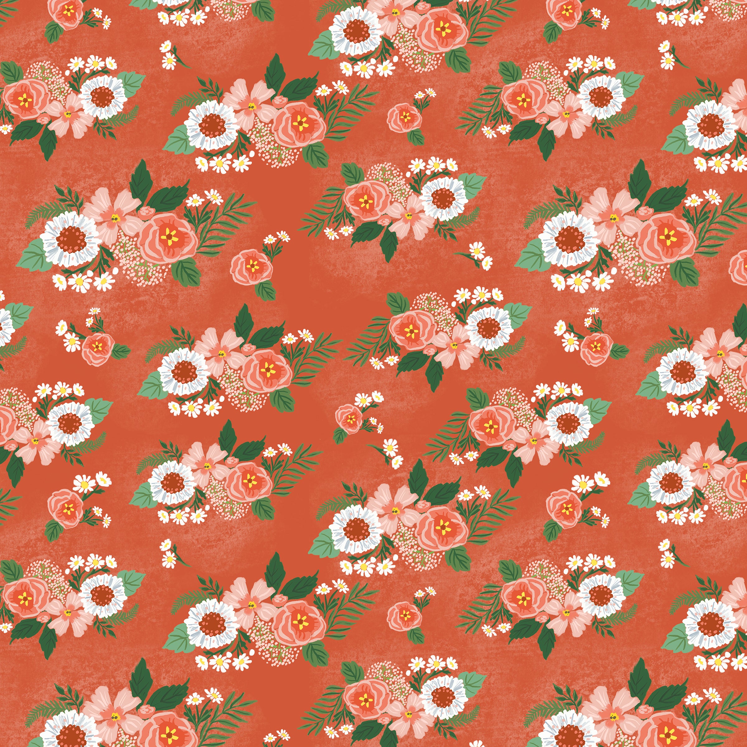 Villa Sol Quilt Fabric - Floral Bunches in Tomato Orange - 55232-9