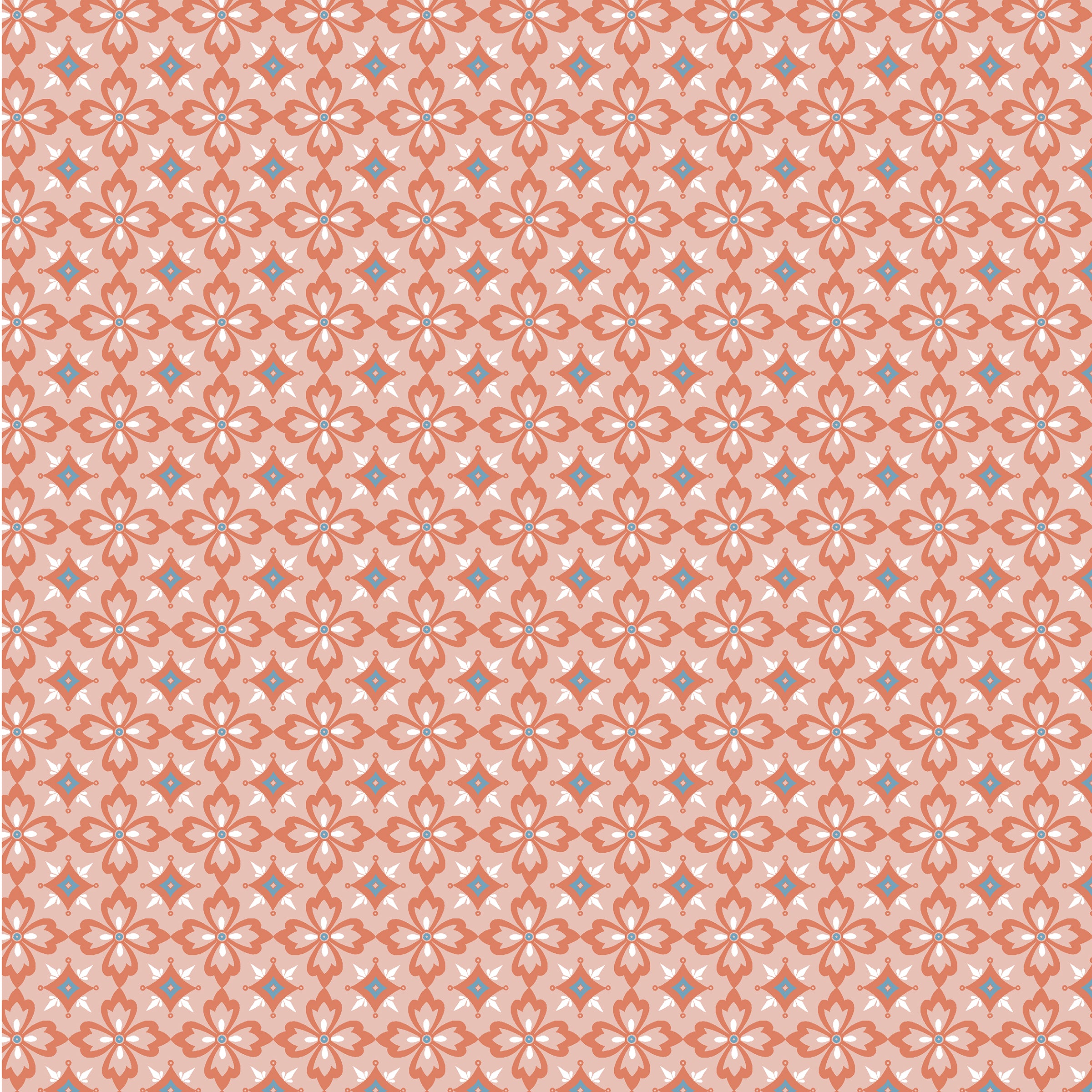 Villa Sol Quilt Fabric - Flower Tiles in Salmon Pink - 55233-7