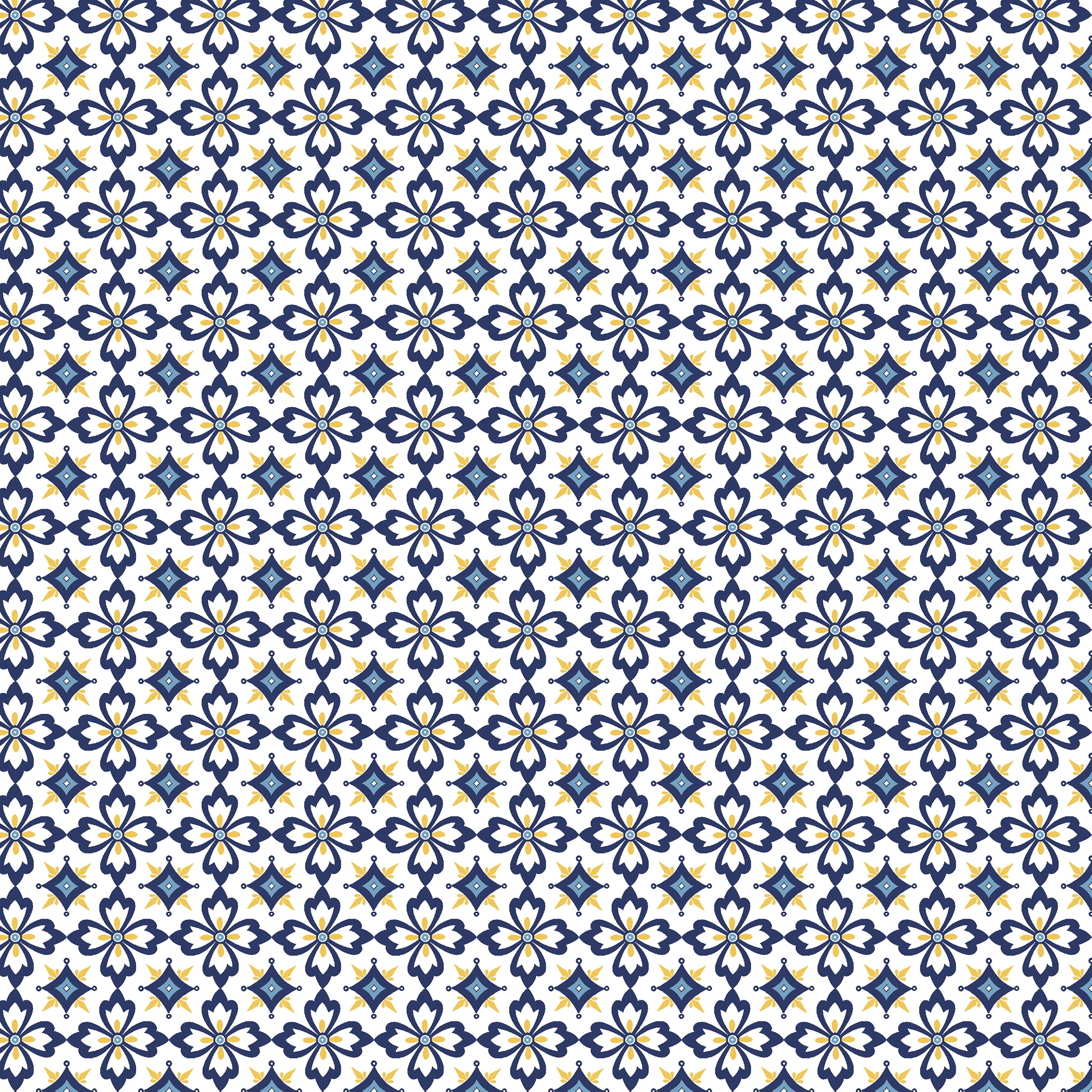 Villa Sol Quilt Fabric - Flower Tiles in White - 55233-5
