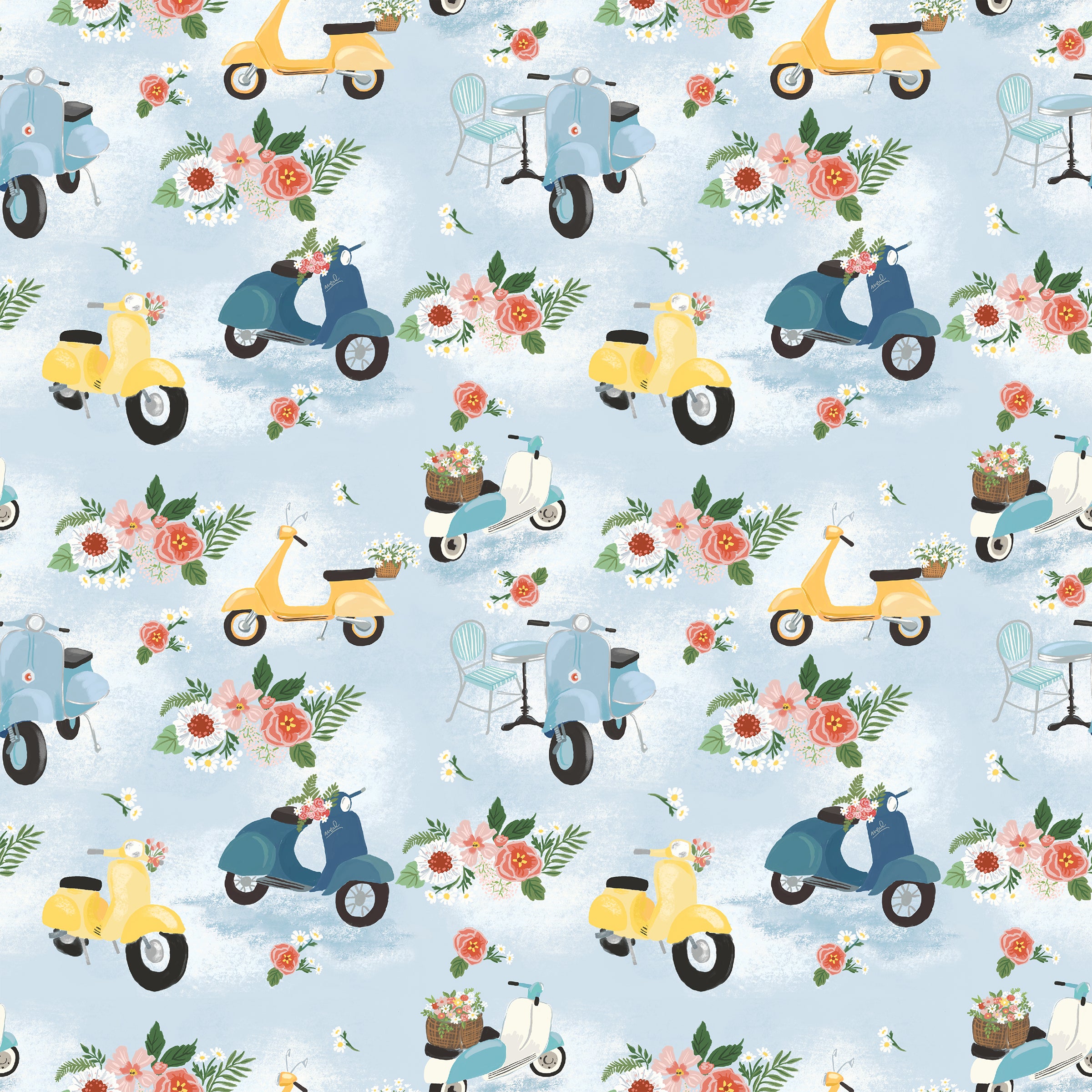 Villa Sol Quilt Fabric - La Moto in Sky Blue - 55226-4
