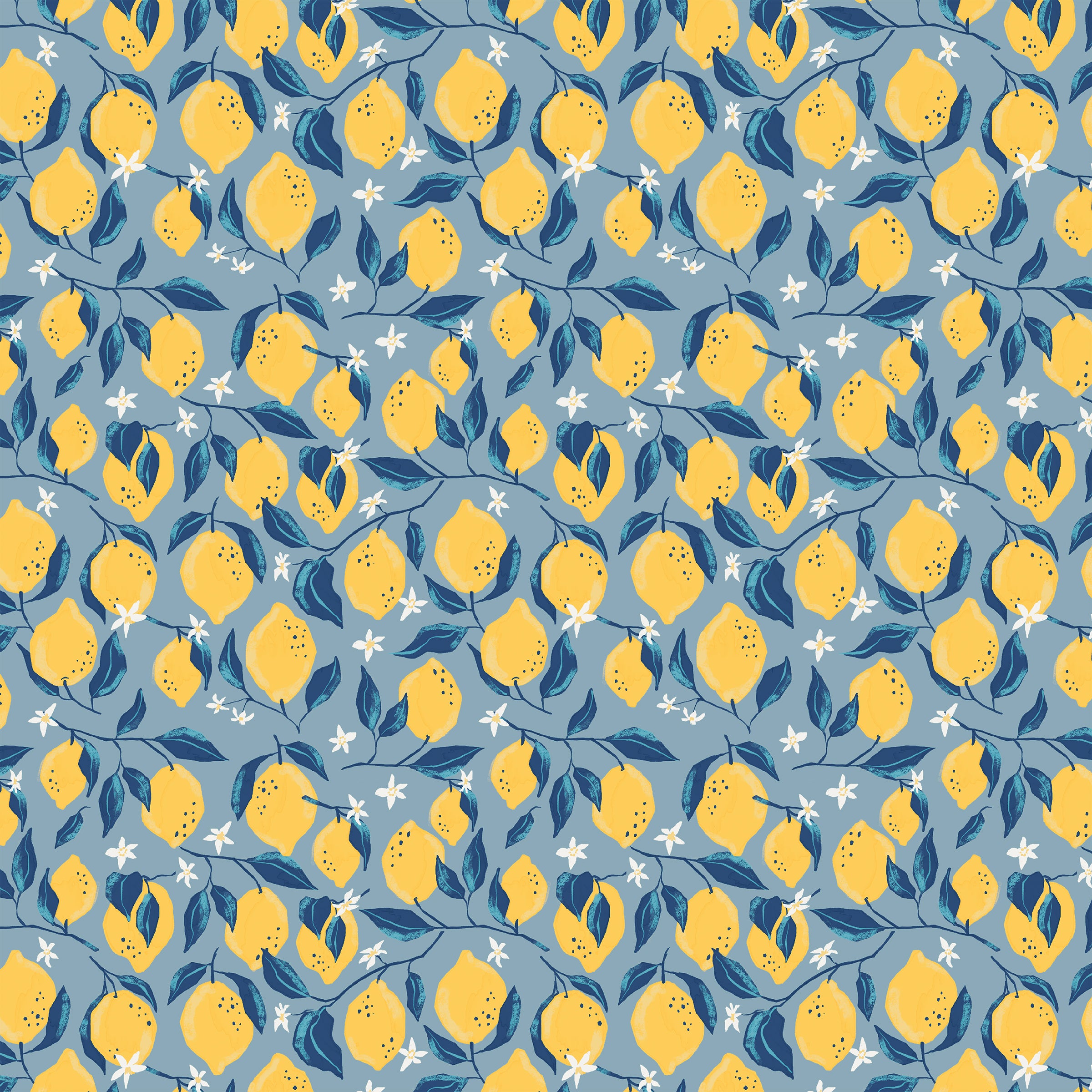 Villa Sol Quilt Fabric - Lemons in Sea Blue - 55229-2