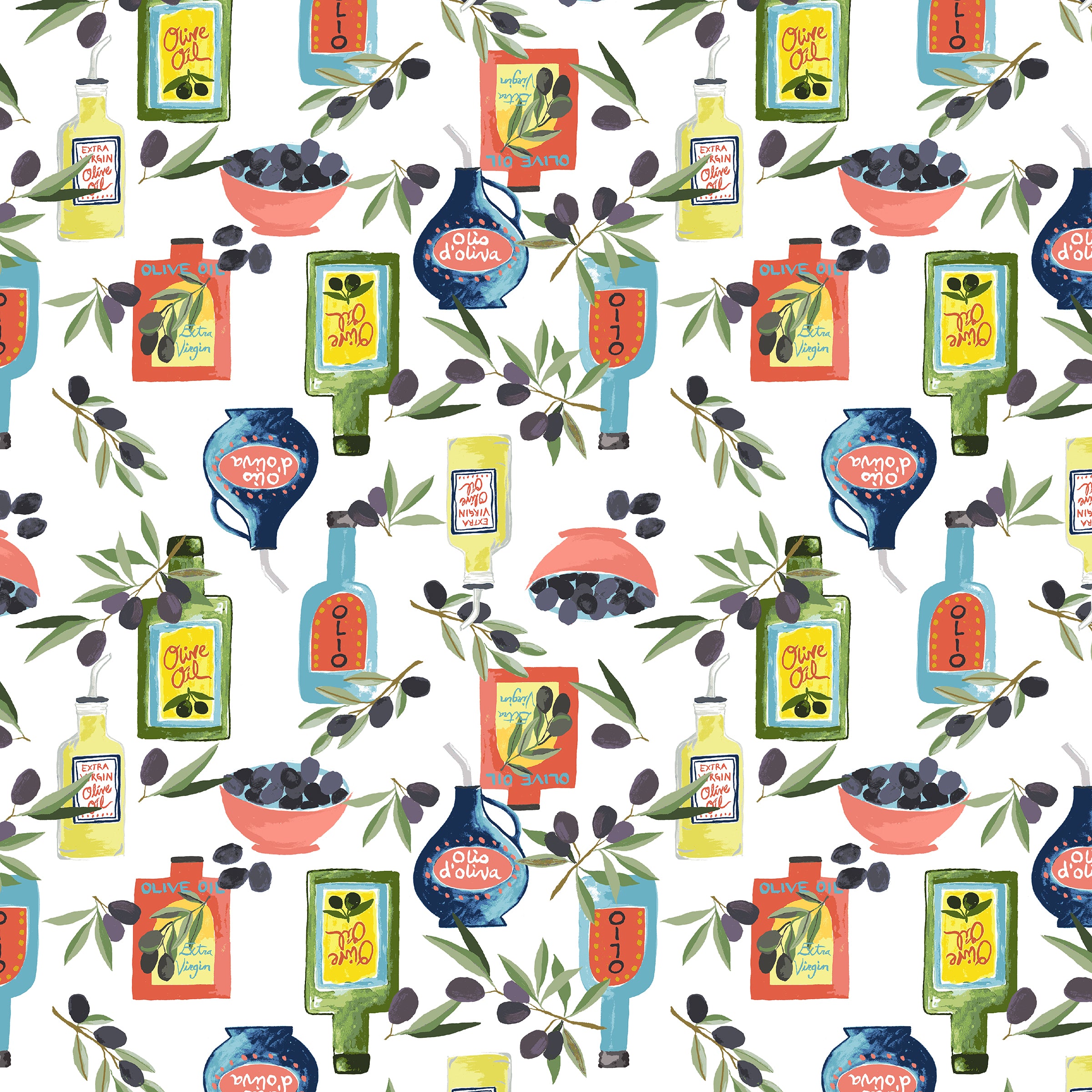 Villa Sol Quilt Fabric - Olio D'Olivia in White - 55227-5