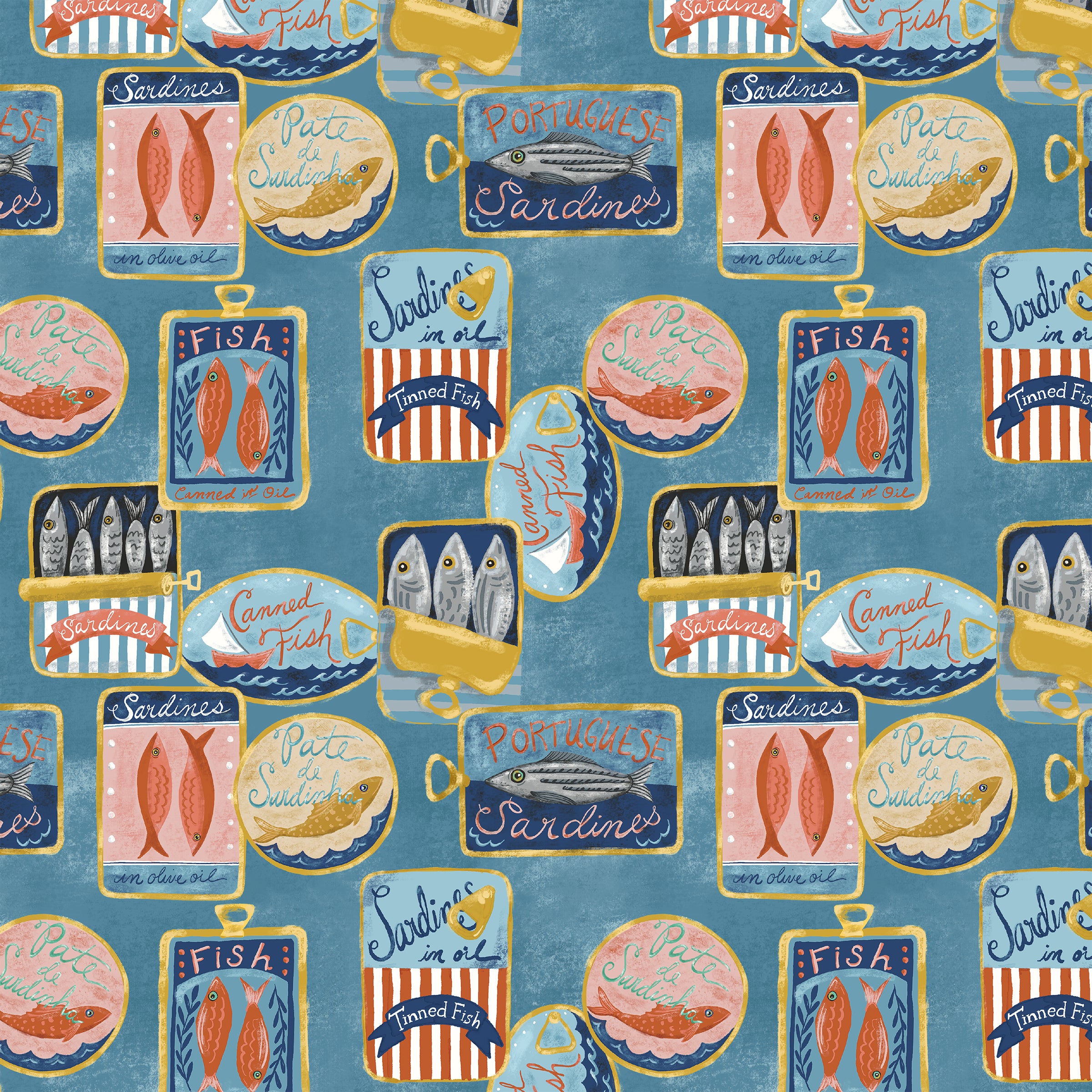 Villa Sol Quilt Fabric - Tinned Fish in Sea Blue - 55224-2