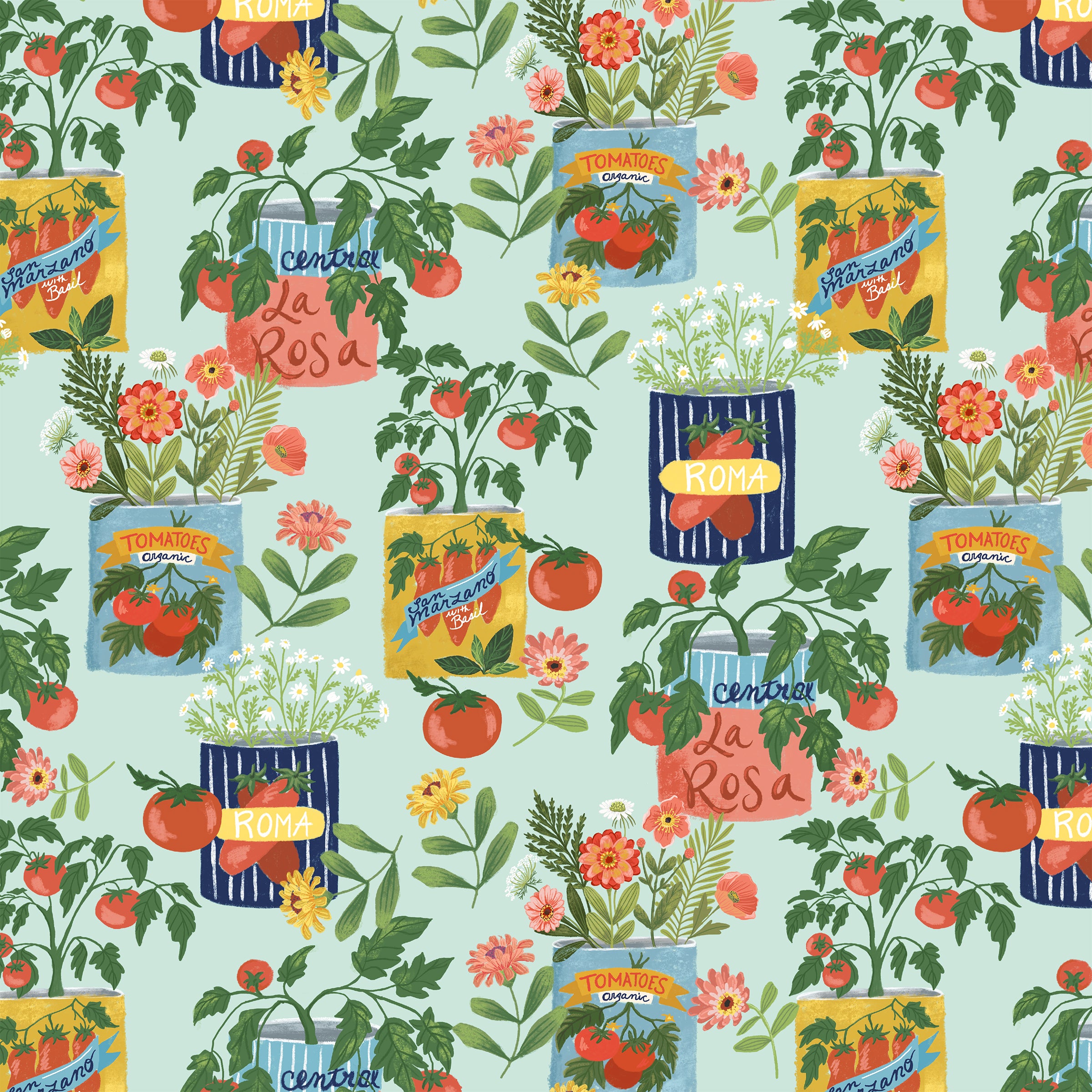Villa Sol Quilt Fabric - Tomato Tomahto in Aqua - 55225-3