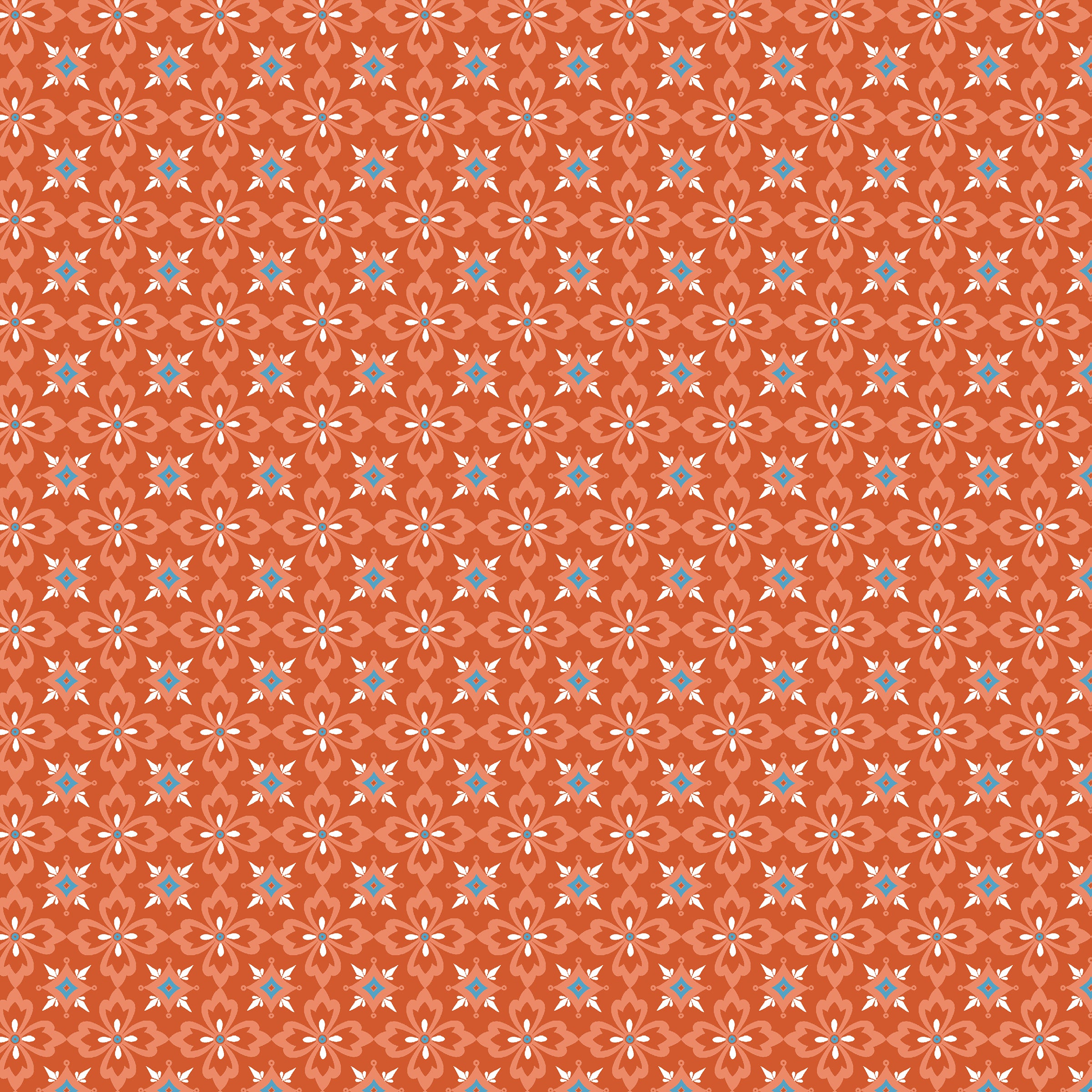 Villa Sol Quilt Fabric - Flower Tiles in Tomato Orange - 55233-9