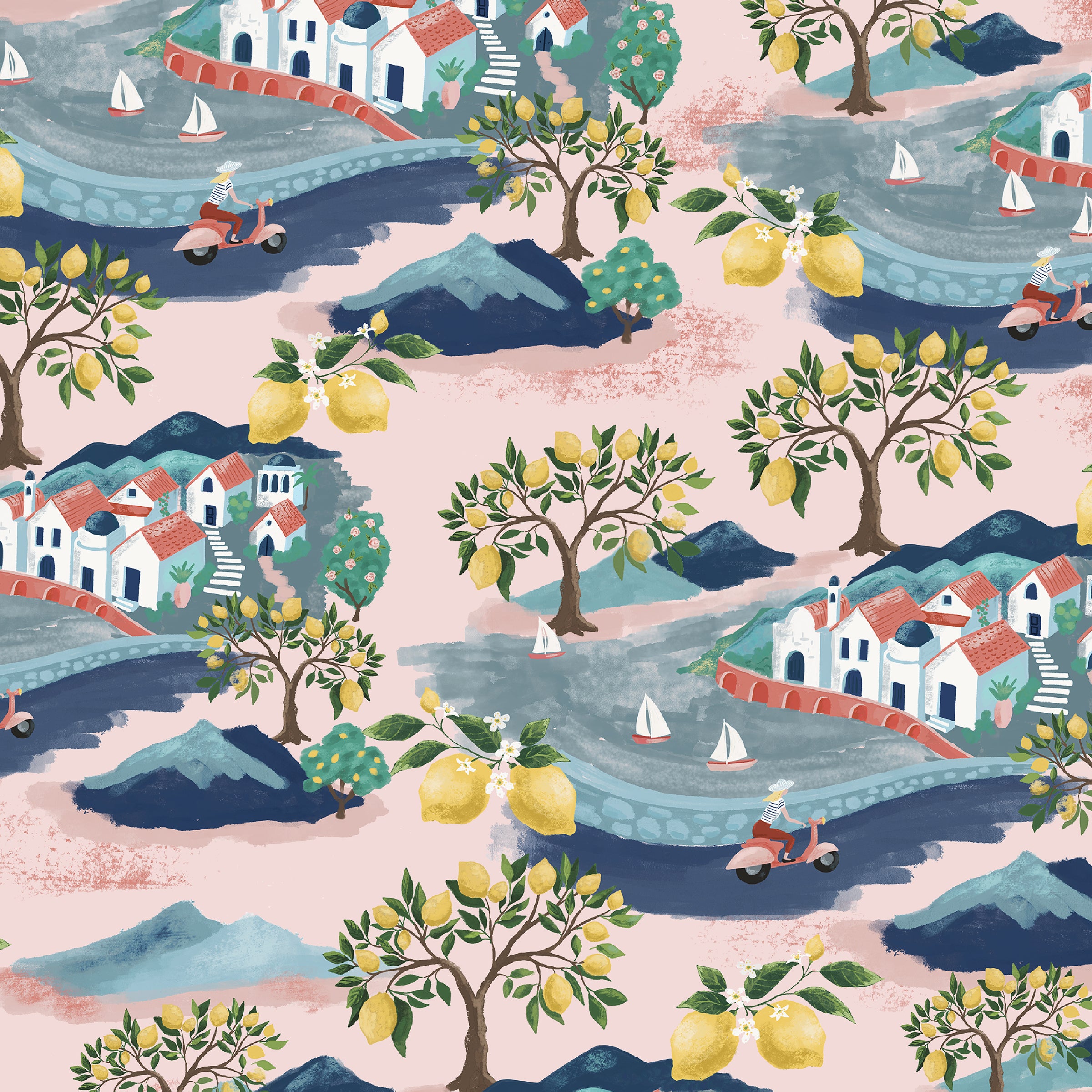 Villa Sol Quilt Fabric - Little Village in Pale Pink - 55223-1