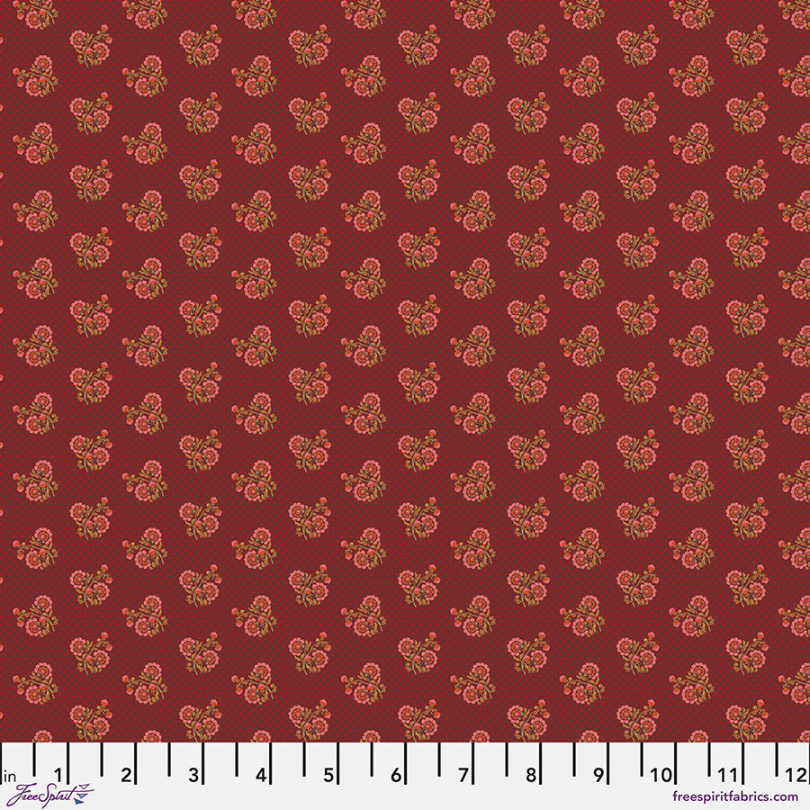 Vintage Cloth Quilt Fabric - Crepes Floral in Chateau Red - PWSK080.CHATEAU