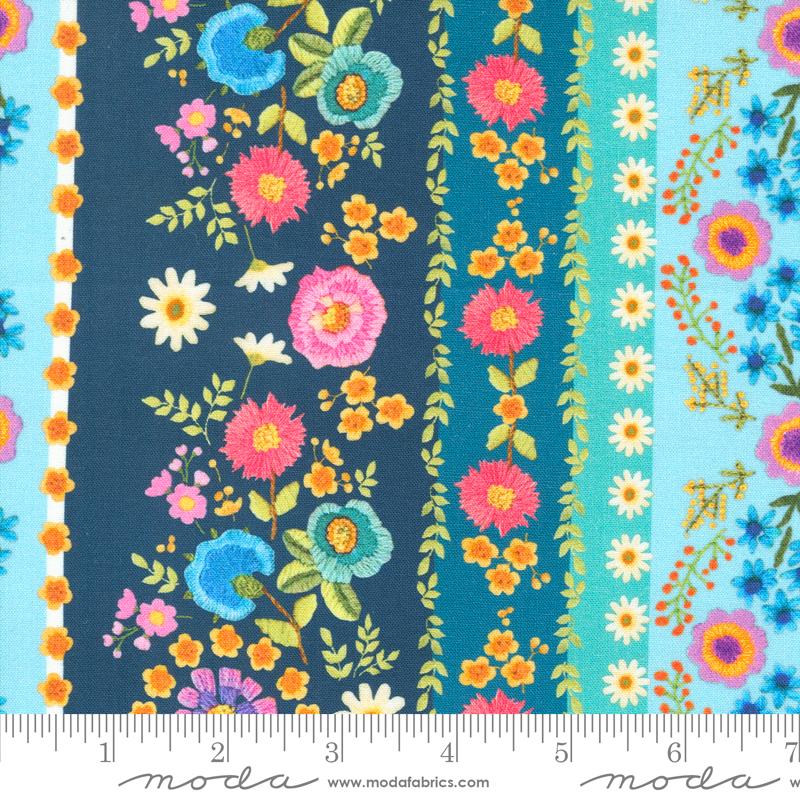 Vintage Soul Quilt Fabric - Crewel Bands in Horizon Blue - 7431 14