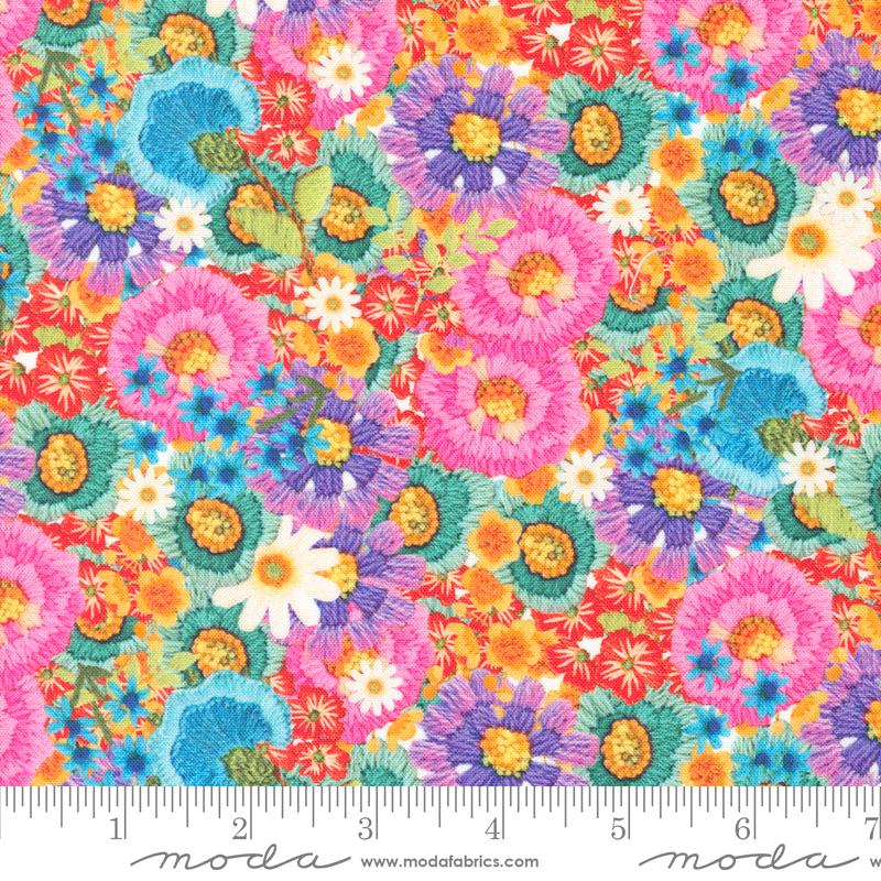 Vintage Soul Quilt Fabric - Crewel Garden in Rainbow - 7434 11