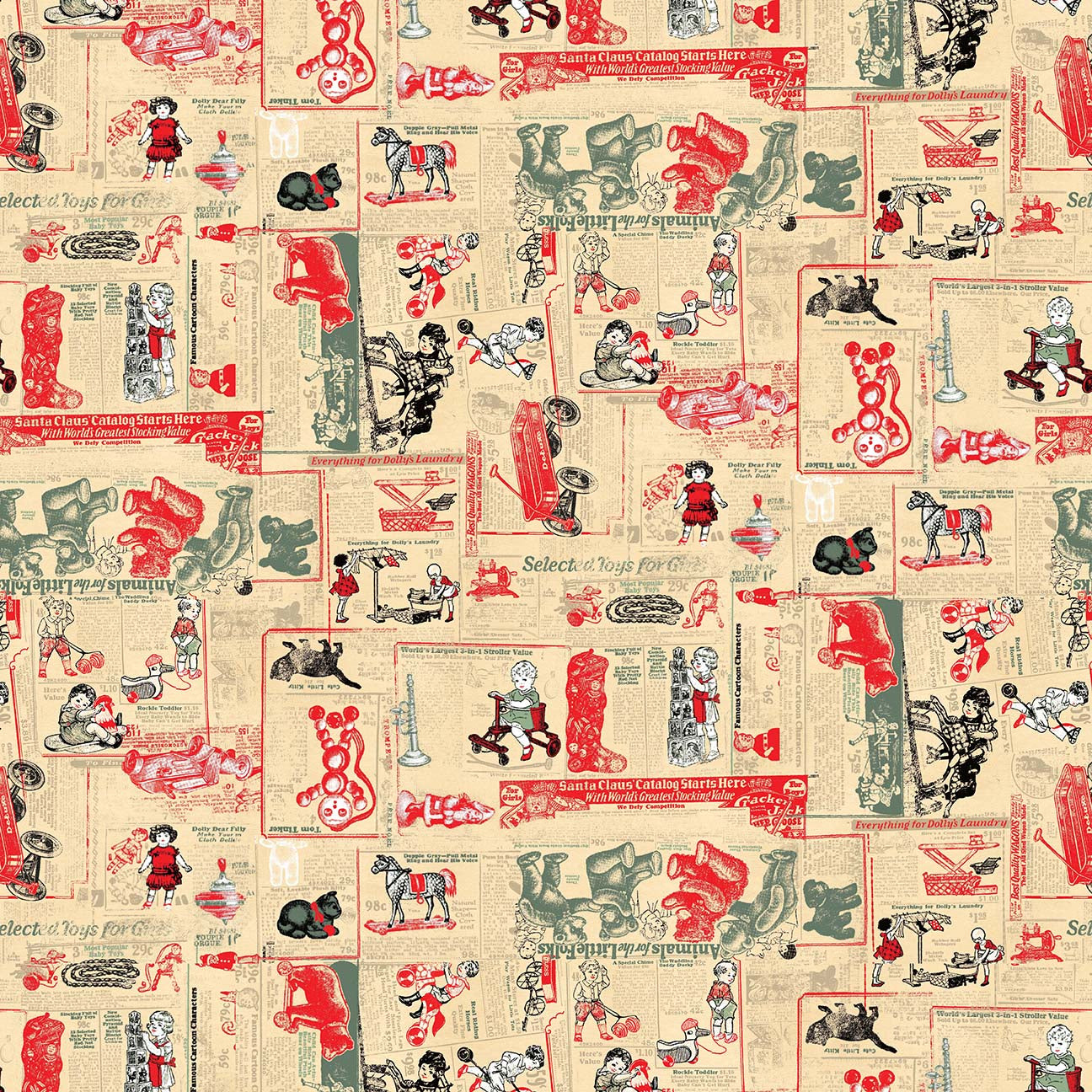Vintage Whisper from Santa Quilt Fabric - Vintage Newspaper Advertisement in Multi - 7025-86