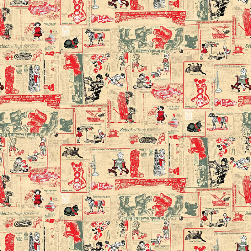 Vintage Whisper from Santa Quilt Fabric - Vintage Newspaper
