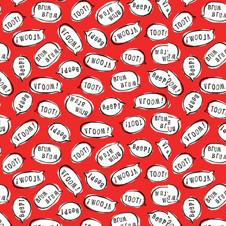 Vroom Vroom Quilt Fabric - Car Sounds Text in Red - 2600 30829 R