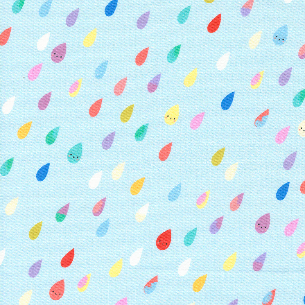 Whatever the Weather Quilt Fabric - Rainbow Raindrops in Rain Blue - 25141 12