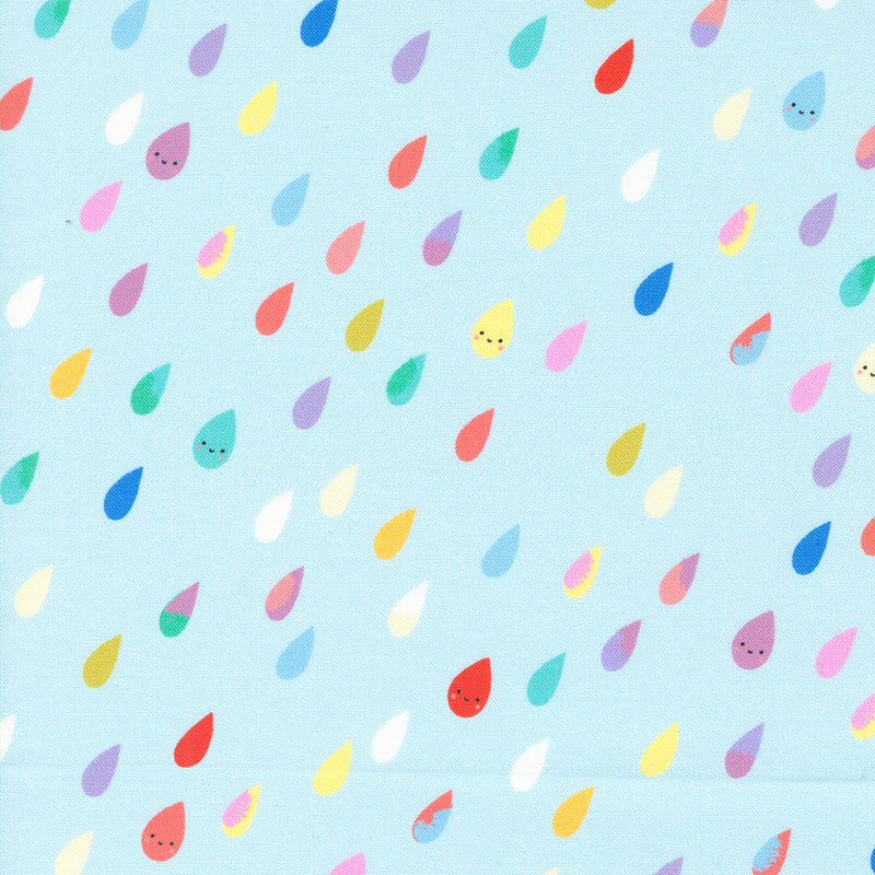 Whatever the Weather Quilt Fabric - Rainbow Raindrops in Rain Blue - 25141 12