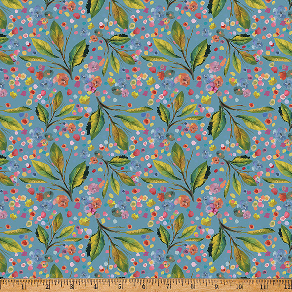 Whimsical Flower Garden Quilt Fabric - Branches in Blue - W5539-7 BLUE