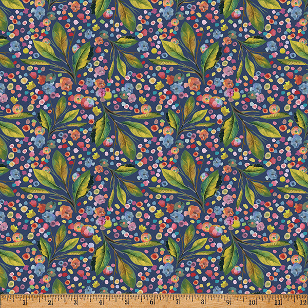 Whimsical Flower Garden Quilt Fabric - Branches in Navy Blue - W5539-19 NAVY