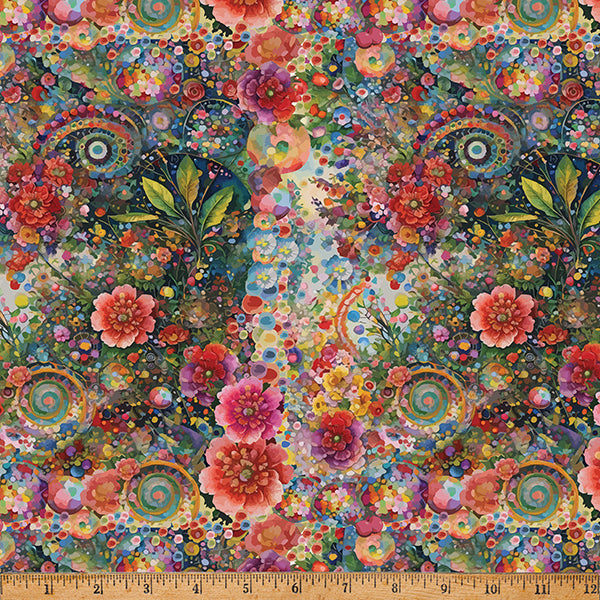 Whimsical Flower Garden Quilt Fabric - Small Scale Floral Collage in Multi - W5536-130 MULTI