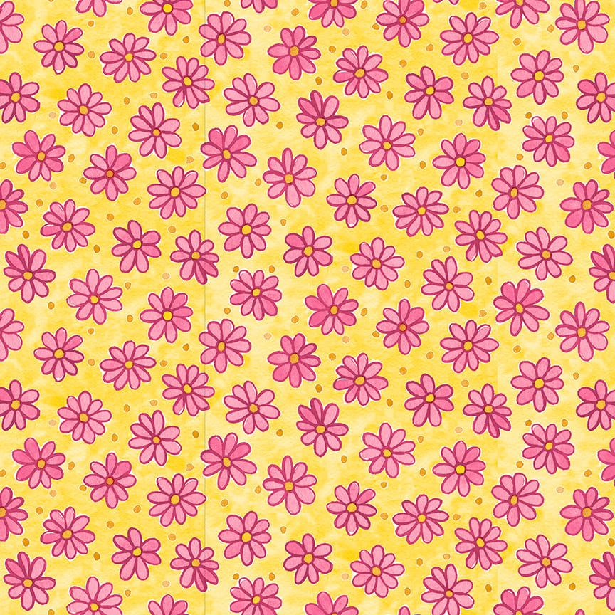 Whimsy Daisical II Quilt Fabric - Tossed Daisies in Yellow - 2873-44