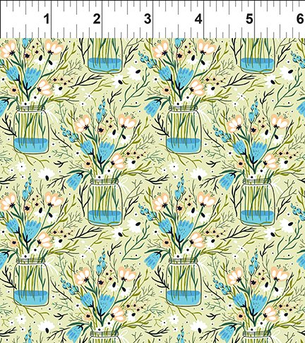 Whimsy Quilt Fabric - Jars in Green - 3WMS-1