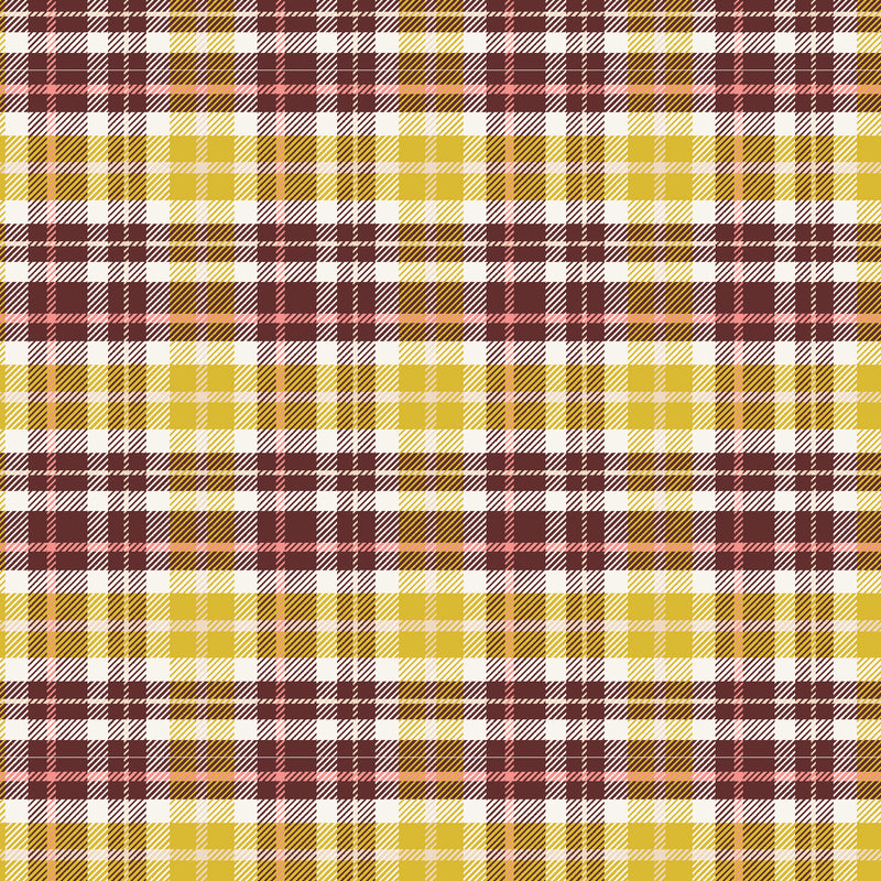Whimsy and Lore Quilt Fabric - Clad in Plaid in Why Are You Hiding Maroon/Gold- VD103-WA2